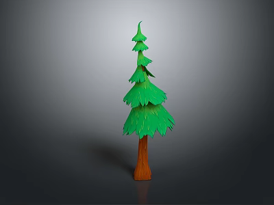 Green Decorative Pine Tree With Layered Leaves And Brown Trunk In Paper Craft Style 3d model