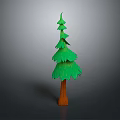 Green Decorative Pine Tree With Layered Leaves And Brown Trunk In Paper Craft Style