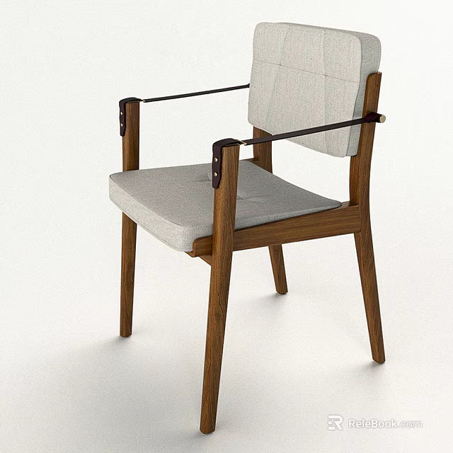 Modern Leisure Accent Chair With Wooden Frame And Gray Upholstered Seat 3d model 