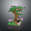 Lego Tree With Green Leaves Pink Flowers And A Small Figure Sitting Under It