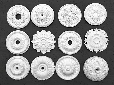 White Decorative Ceiling Medallions With Various Intricate Patterns And Designs 3d model