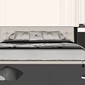 Modern Bedroom Interior With Double Bed Upholstered Headboard Pillows And Striped Rug