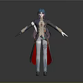 Game Movie Character with Blue Purple Hair Long Coat Red Pants White Gloves