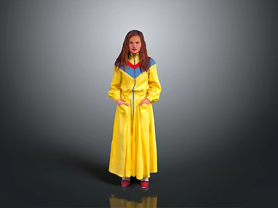 Yellow Women's Robe With Blue Collar Zipper And Red Shoes For Loungewear 3d model
