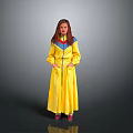Yellow Women's Robe With Blue Collar Zipper And Red Shoes For Loungewear