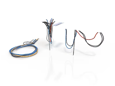 Three Pieces Of Electronic Appliances Wiring Harnesses In Different Colors On White Background 3d model