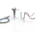 Three Pieces Of Electronic Appliances Wiring Harnesses In Different Colors On White Background