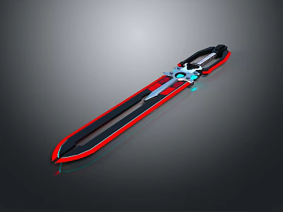 Modern Fantasy Sword With Black Red Accents And Blue Glowing Decorative Elements 3d model