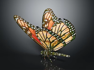 Detailed Monarch Butterfly With Spread Wings Vibrant Orange Black White Stained Glass Sculpture 3d model