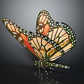 Detailed Monarch Butterfly With Spread Wings Vibrant Orange Black White Stained Glass Sculpture