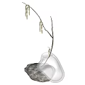Unique Transparent Vase With Willow Branches And Catkins On Gray Stone Base