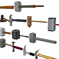 Various Types of Hammers Hardware Tools with Wooden Metal Handles for Construction Repair Work