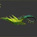 Green and Yellow Fantasy Bladed Weapon with Spiked Blade and Decorative Handle