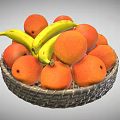 Wicker Basket Filled With Fresh Oranges And Yellow Bananas For Daily Use