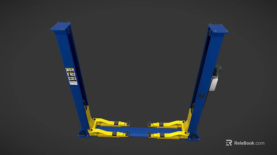 Blue And Yellow Two Post Car Lift For Vehicle Maintenance And Repair 3d model 