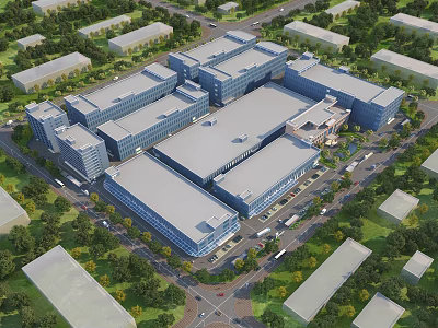 Large Scale Modern Industrial Factory Complex With Multiple Buildings Green Areas And Road Networks 3d model