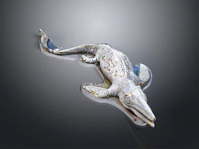 Artistic Sculpture Role of Streamlined Aquatic Creature With Silver Gray And Blue Accents 3d model
