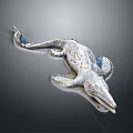 Artistic Sculpture Role of Streamlined Aquatic Creature With Silver Gray And Blue Accents