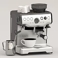 Stainless Steel Espresso Machine With White Cup Milk Frother And Coffee Beans