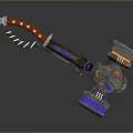 Mechanical Hammer Weapon With Red Handle Blue Accents Orange Black Components And Glowing Base
