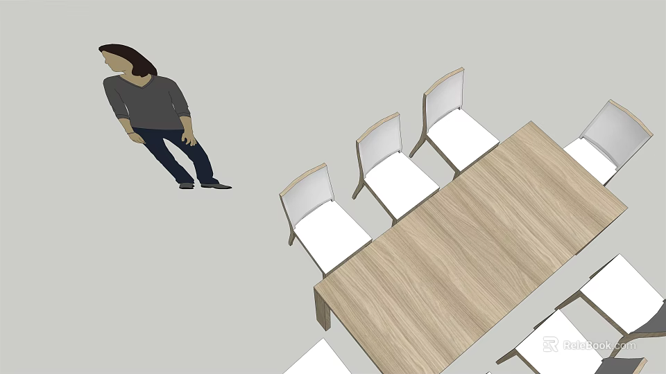 Wooden Dining Table Set With White Chairs For Simple Home Dining Space 3d model 