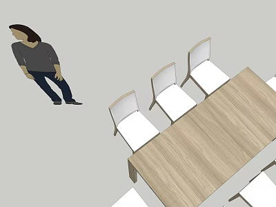 Wooden Dining Table Set With White Chairs For Simple Home Dining Space 3d model