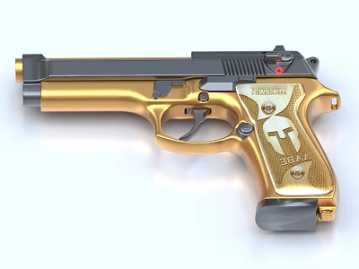 Walther S814 Gold Black Pistol With Red Sight And Metallic Finish Design 3d model