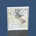 Picture Frame Displaying Colorful World Map With Detailed Regions And Blue Background