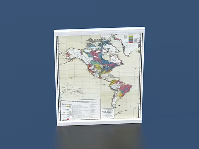 Picture Frame Displaying Colorful World Map With Detailed Regions And Blue Background 3d model