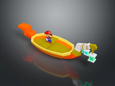 3D Model Render of Mario Character on Orange Boat with Green Blocks 3d model