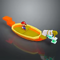 3D Model Render of Mario Character on Orange Boat with Green Blocks