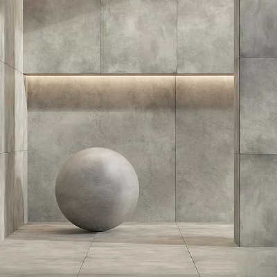 Modern Minimalist Gray Floor Tiles In Interior Space With Recessed Lighting 3d model
