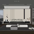 Modern Bedroom Interior With Large Bed Nightstands Wardrobe And Area Rug