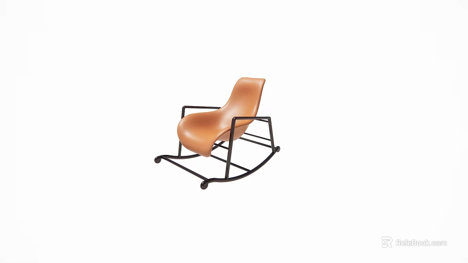 Comfortable Brown Leather Rocking Chair With Black Metal Frame Design 3d model 