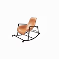 Comfortable Brown Leather Rocking Chair With Black Metal Frame Design