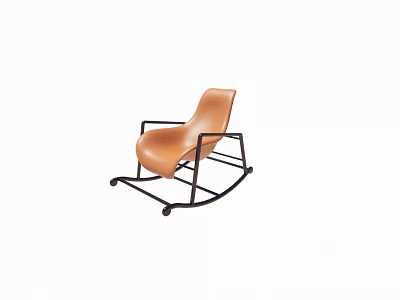 Comfortable Brown Leather Rocking Chair With Black Metal Frame Design 3d model