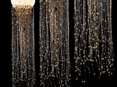 Elegant Decorative Chandelier With Hanging Beads And Crystal Chains Against Black Background 3d model