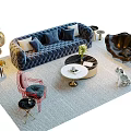 Modern Luxury Tufted Velvet Sofa And Marble Coffee Table Set For Elegant Living Room
