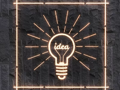 Modern Lighting Combination With Neon Bulb Idea Symbol Radiant Light Dark Stone Wall 3d model
