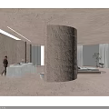 Modern Hotel Lobby With Curved Walls Large Windows Mountain View Sofa And Natural Light