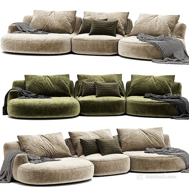 Cozy Modular Sectional Sofa With Plush Pillows And Soft Throws Design 3d model 