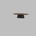 Modern Oval Wooden Coffee Table With Unique Radial Wood Grain And Sturdy Decorative Base