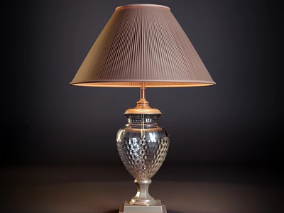Elegant Table Lamp With Brown Pleated Lampshade And Silver Honeycomb Base 3d model