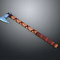 Blue Head Axe With Brown Red Handle And Cross Straps On Gray Background