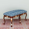 Elegant Sofa Bench With Blue Floral Upholstery And Wooden Legs With Gold Accents