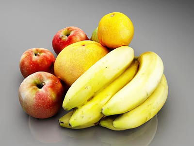 Colorful Fresh Fruits Assortment With Apples Bananas Oranges And Grapefruits 3d model