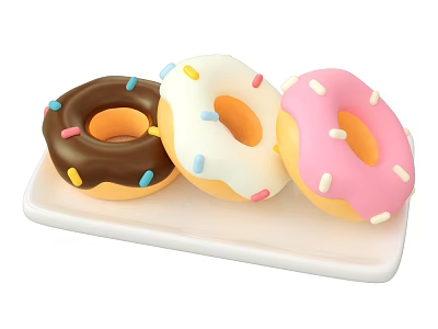 Delicious Assorted Chocolate White Pink Donuts With Colorful Sprinkles On White Plate 3d model