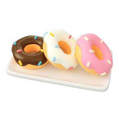 Delicious Assorted Chocolate White Pink Donuts With Colorful Sprinkles On White Plate 3d model