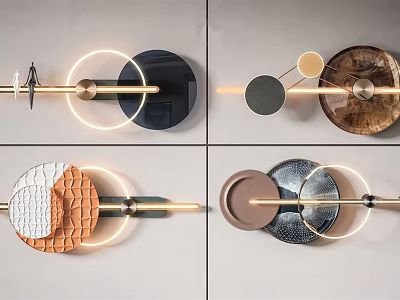 Modern Wall Decorations Featuring Ring Lighting And Diverse Textured Panels 3d model