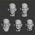Five Detailed White Human Head Sculptures On Dark Background With Reflections
